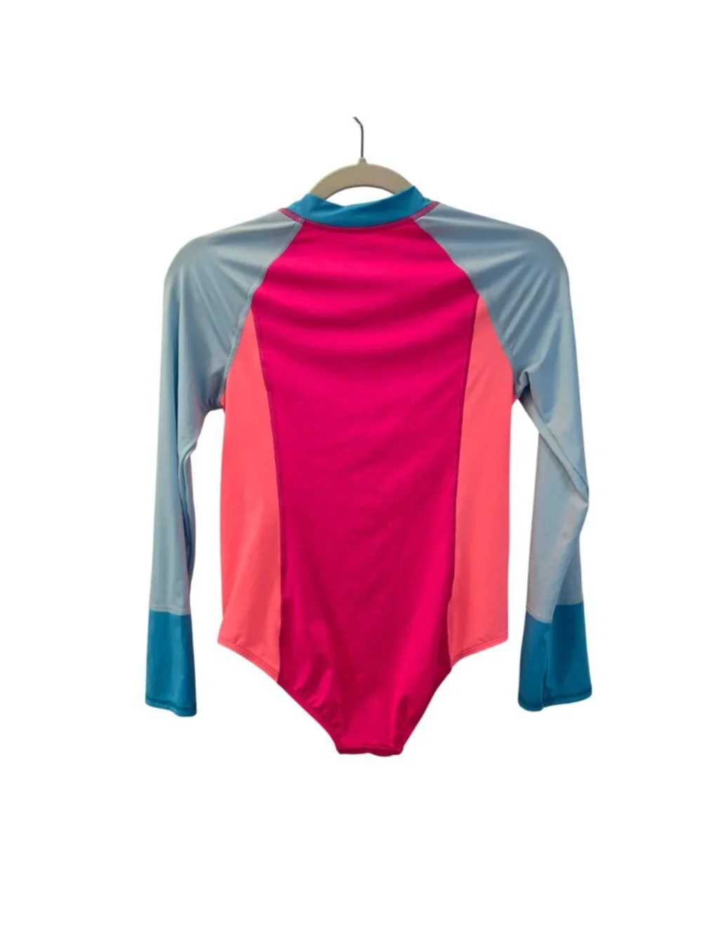Lands' End One Piece Long Sleeve UPF 50 Color Block Swimsuit Size Girl's 12